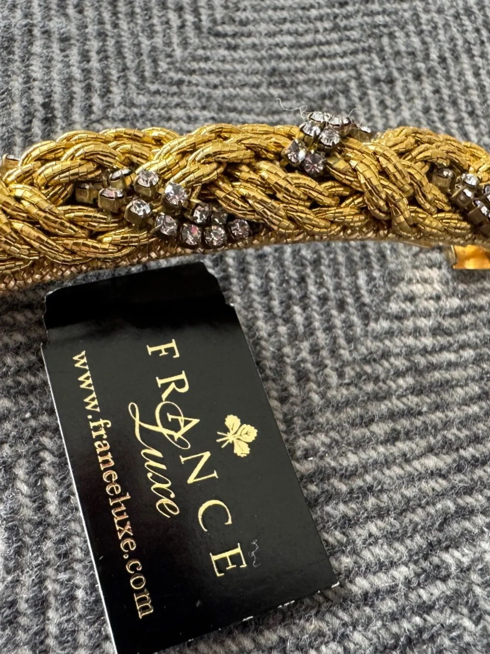NWT, FRANCE LUXE, BRAIDED GOLD WITH CLUSTERS OF DIAMONDS WOVEN INTO THE BARRETTE